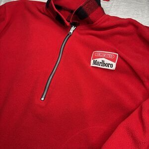 VTG 90s Marlboro Unlimited Reversible Fleece Jacket Large Red /Buffalo Check